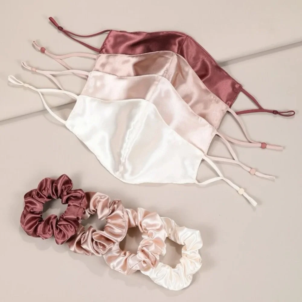 🔥 3/$15 Cream-Colored Satin Adjustable Face Mask & Matching Scrunchie